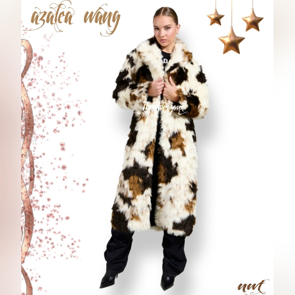 Azalea Wang Long Coat Animal Print Fur Luxurious Soft White Camel Copper Fur - Picture 8 of 16